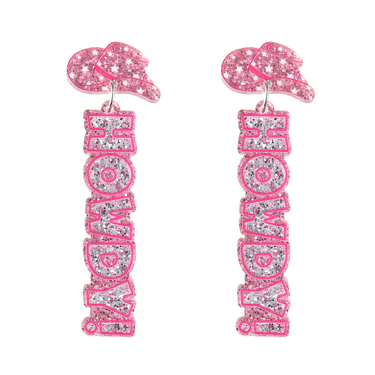Wholesale Western style cowboy hat pink sequin acrylic pendant earrings